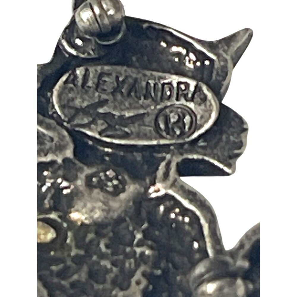 Alexandra Gentleman Cat Brooch Pin Pewter Gold-Tone Flowers Whimsical Design - Picture 4 of 6